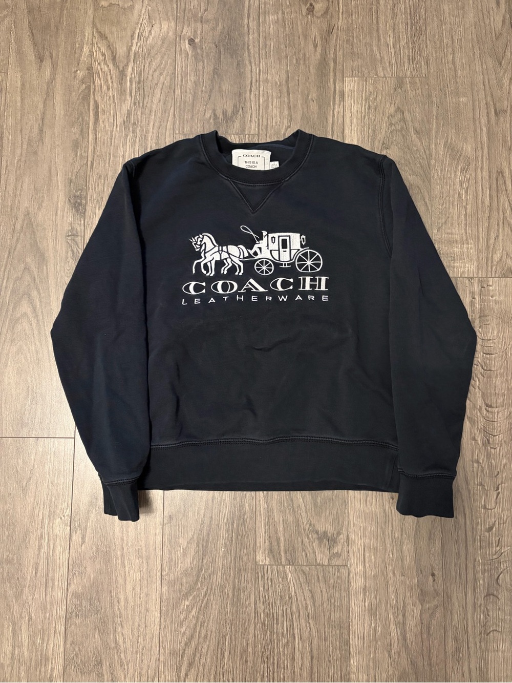 Coach Black Crewneck Sweatshirt with White Coach Leatherware Logo